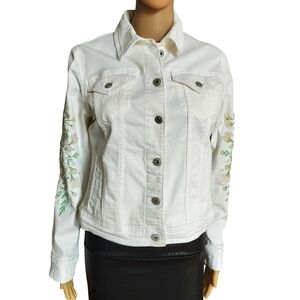 Style & Co Women's White Embroidered Denim Jacket Size S NWT